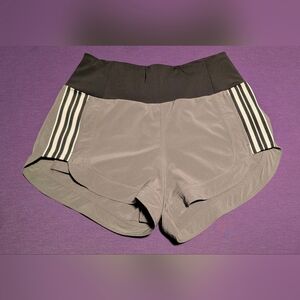 Athleta Grey Black & White Striped Running Shorts with Pockets